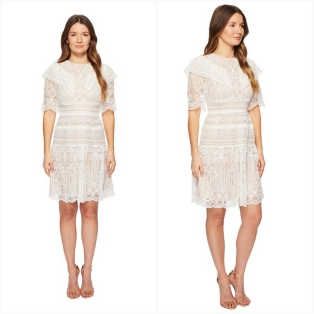 ML Monique Lhuillier White Lace Mini Dress Size 4 - Picture 6 of 10